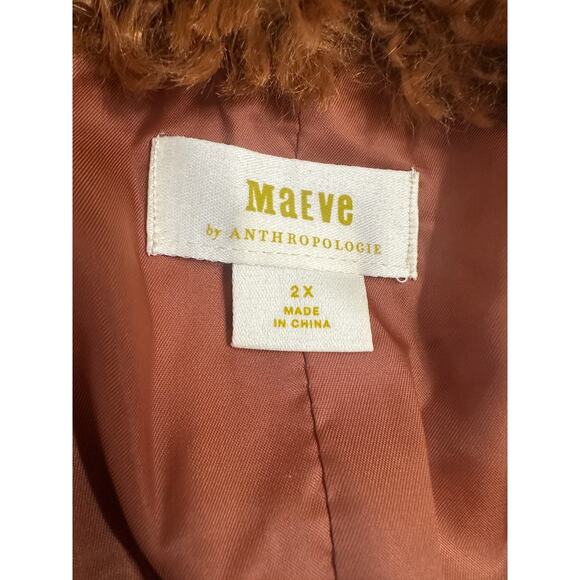 Anthropologie Maeve Teddy Faux Fur Cropped Zip Up Jacket Honey Brown, 2X - Picture 7 of 8